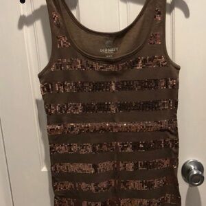 Old Navy Brown Tank Top with Rose-Gold Sequin Stripes
